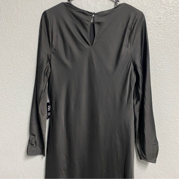 NEW EXPRESS $98 BLACK SATIN LONG SLEEVE ASYMMETRICAL HEM MAXI DRESS SIZE LARGE - Picture 10 of 12